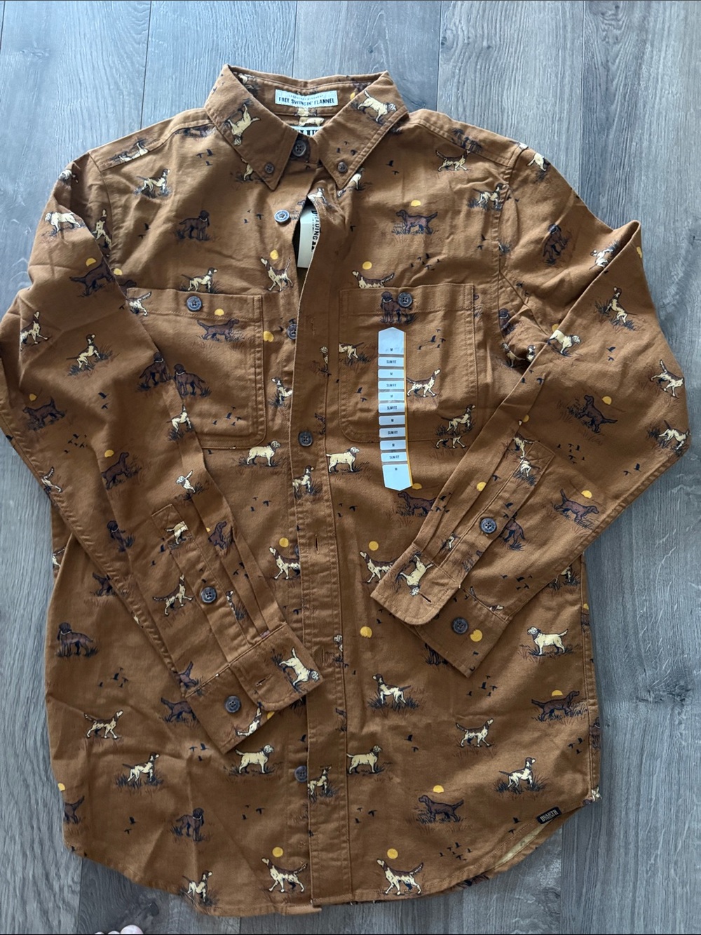 Duluth Trading Co Brown Dog Print Button-Down Shirt
